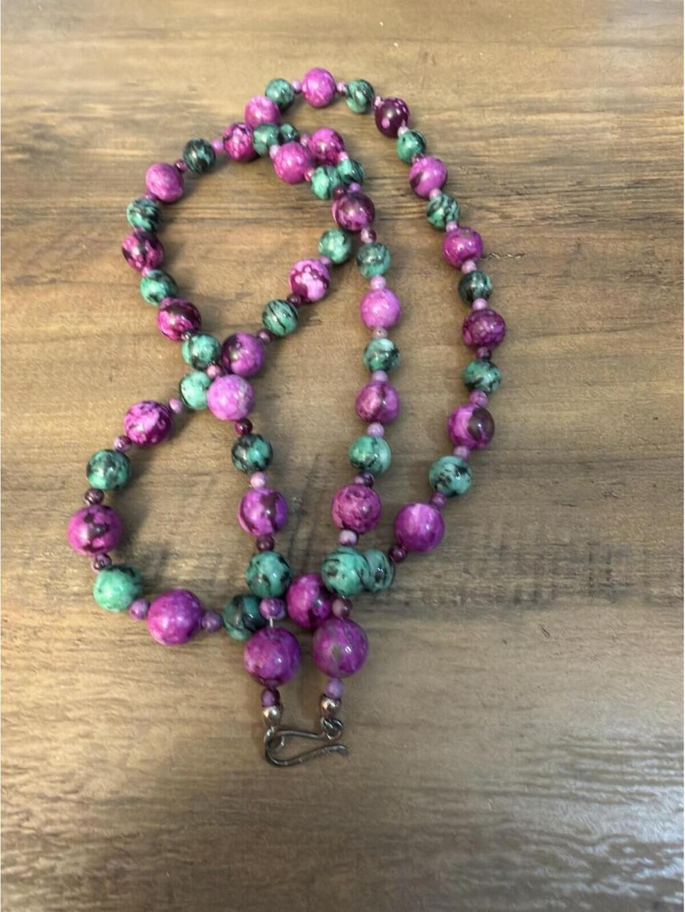 Mine Finds By Jay King Plum & Green Epidote Gemstone Bead Necklace 36” Sterling